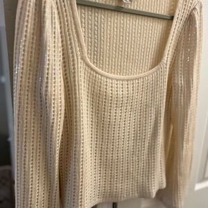 St. John Cream Textured Knit Top
